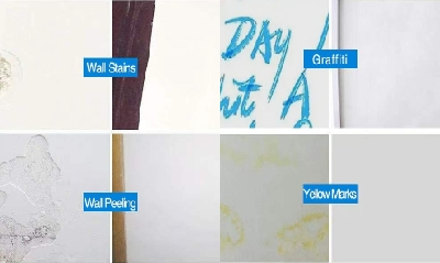 Aplicação da pintura spray de reparação de parede DIY